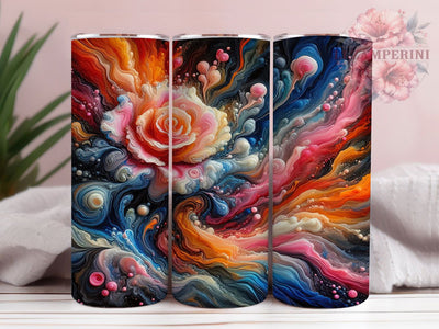 3D Abstract Rose Tumbler, Spring Flower, Rose Theme, Abstract Style, Colorful Pattern, 20Oz Tumbler, Sublimation Wrap Sublimation Li Zamperini 