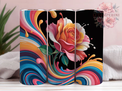3D Abstract Rose Tumbler, Spring Flower, Rose Theme, Abstract Style, Colorful Pattern, 20Oz Tumbler, Sublimation Wrap Sublimation Li Zamperini 