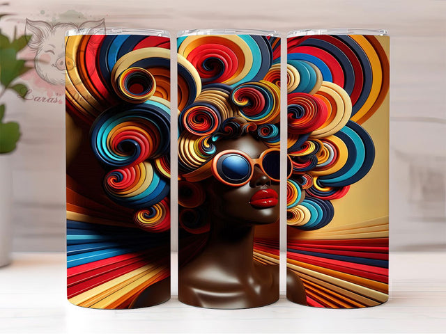 3D Afro American Woman Tumbler Wrap, Black Woman, Afro American, Empowerment Theme, Bold Style, Glam Wrap, Sublimation Design Sublimation Lara' s Designs 