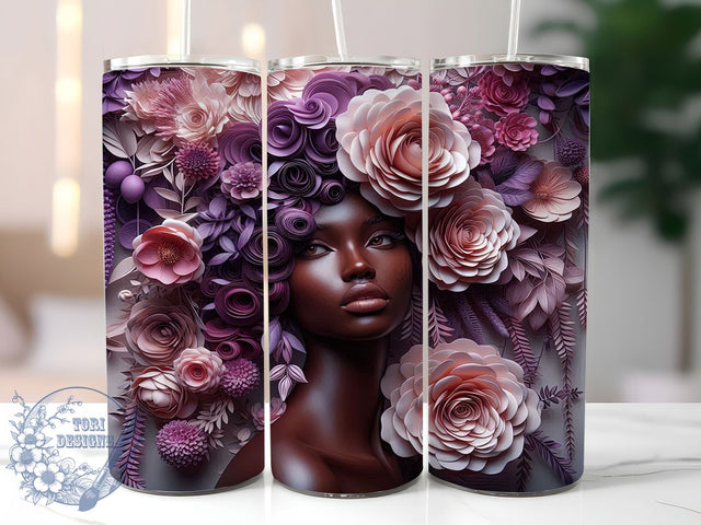 3D Afro Beauty Floral Tumbler Wrap, Purple Pink Floral Wrap, 20oz Tumbler Sublimation, Afro Beauty Sublimation, Vibrant Flower Diva Design, Ethnic Floral Tumbler, Bold Feminine Wrap Sublimation ToriDesigns 