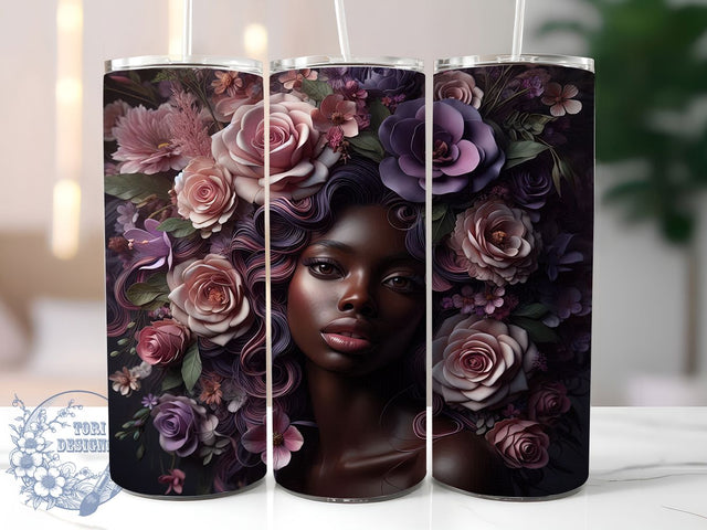 3D Afro Beauty Floral Tumbler Wrap, Purple Pink Floral Wrap, 20oz Tumbler Sublimation, Afro Beauty Sublimation, Vibrant Flower Diva Design, Ethnic Floral Tumbler, Bold Feminine Wrap Sublimation ToriDesigns 