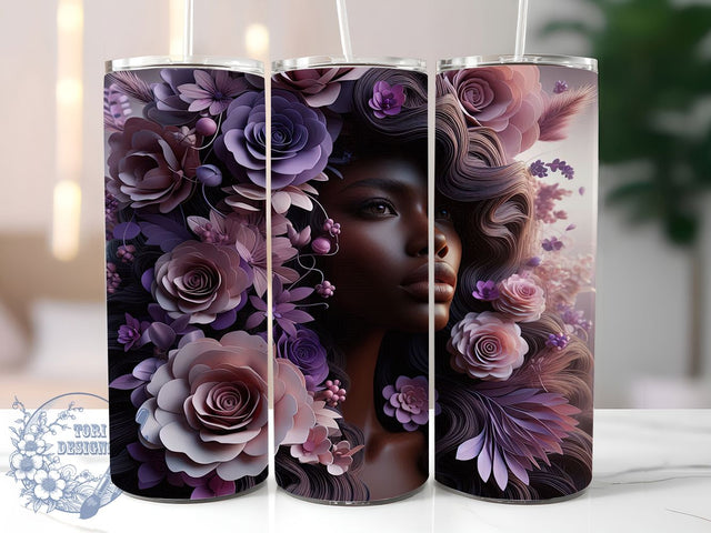 3D Afro Beauty Floral Tumbler Wrap, Purple Pink Floral Wrap, 20oz Tumbler Sublimation, Afro Beauty Sublimation, Vibrant Flower Diva Design, Ethnic Floral Tumbler, Bold Feminine Wrap Sublimation ToriDesigns 
