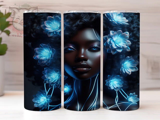 3D Afro Floral Girl Tumbler, Floral Design, Wild Floral, Afrocentric Tumbler, 3D Flowers, Elegant Wrap, Floral Sublimation Sublimation Lara' s Designs 