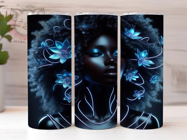 3D Afro Floral Girl Tumbler, Floral Design, Wild Floral, Afrocentric Tumbler, 3D Flowers, Elegant Wrap, Floral Sublimation Sublimation Lara' s Designs 