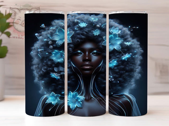3D Afro Floral Girl Tumbler, Floral Design, Wild Floral, Afrocentric Tumbler, 3D Flowers, Elegant Wrap, Floral Sublimation Sublimation Lara' s Designs 