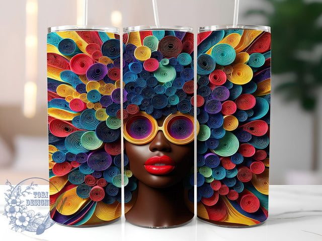 3D Afrocentric Elegant Woman Tumbler, Afrocentric Pattern, Bold Woman Design, 20Oz Sublimation Wrap, Elegant Woman Art, Modern 3D Texture, Tumbler Sublimation Sublimation ToriDesigns 