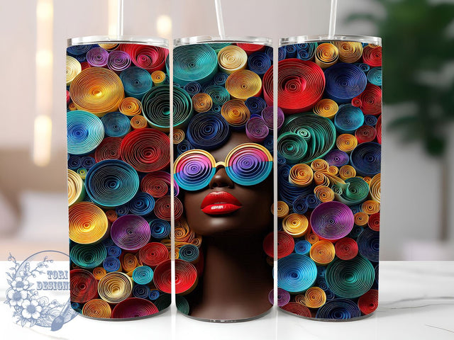 3D Afrocentric Elegant Woman Tumbler, Afrocentric Pattern, Bold Woman Design, 20Oz Sublimation Wrap, Elegant Woman Art, Modern 3D Texture, Tumbler Sublimation Sublimation ToriDesigns 