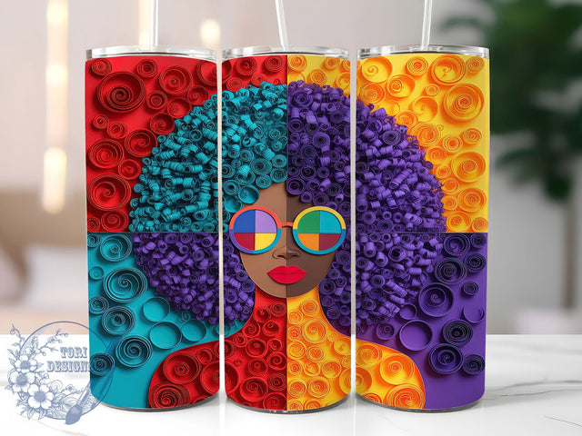 3D Afrocentric Elegant Woman Tumbler, Afrocentric Pattern, Bold Woman Design, 20Oz Sublimation Wrap, Elegant Woman Art, Modern 3D Texture, Tumbler Sublimation Sublimation ToriDesigns 