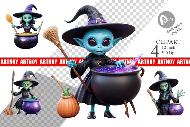 3D Alien Witch Clipart Sublimation artnoy 