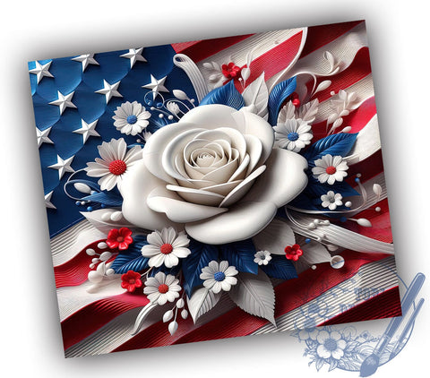 3D American Flag Flowers 20oz Skinny Tumbler, 4th Of July Tumbler Png, Straight & Tapered Tumbler Wrap, Instant Digital Download Sublimation ToriDesigns 