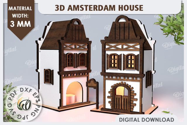 3D Amsterdam House Laser Cut. Candle Holder SVG SVG Evgenyia Guschina 