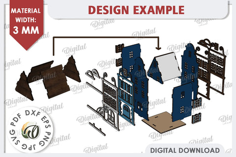 3D Amsterdam House Laser Cut. Candle Holder SVG SVG Evgenyia Guschina 