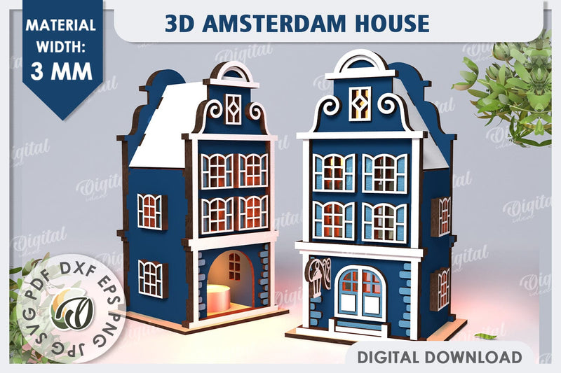 3D Amsterdam House Laser Cut. Candle Holder SVG SVG Evgenyia Guschina 