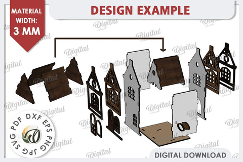 3D Amsterdam House Laser Cut. Candle Holder SVG SVG Evgenyia Guschina 