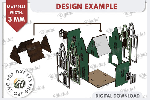 3D Amsterdam House Laser Cut. Candle Holder SVG SVG Evgenyia Guschina 