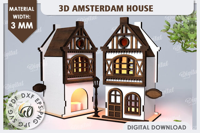 3D Amsterdam House Laser Cut. Candle Holder SVG SVG Evgenyia Guschina 
