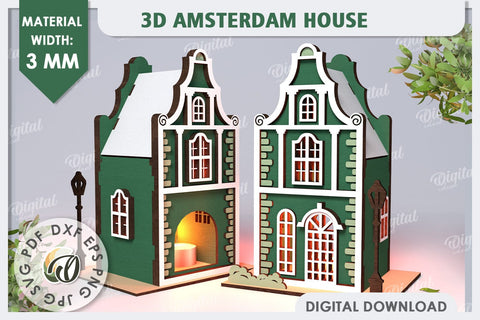 3D Amsterdam House Laser Cut. Candle Holder SVG SVG Evgenyia Guschina 