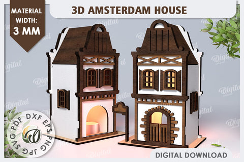 3D Amsterdam Houses Laser Cut Bundle. Candle Holders SVG SVG Evgenyia Guschina 