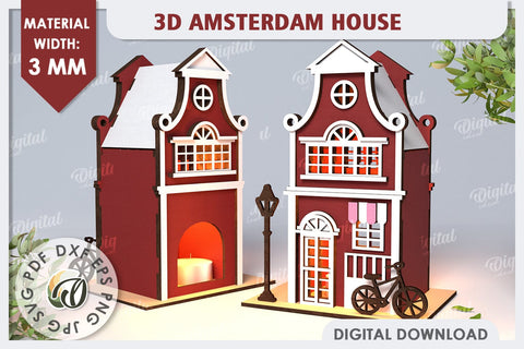 3D Amsterdam Houses Laser Cut Bundle. Candle Holders SVG SVG Evgenyia Guschina 