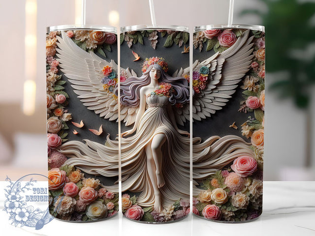 3D Angel Embroidery 20oz Tumbler, Embroidered Angel Cup Wrap, Christian Angel Design, Sublimation Tumbler Wrap, 20Oz Tumbler Design, Artistic Angel Cup, Elegant Embroidery Wrap Sublimation ToriDesigns 