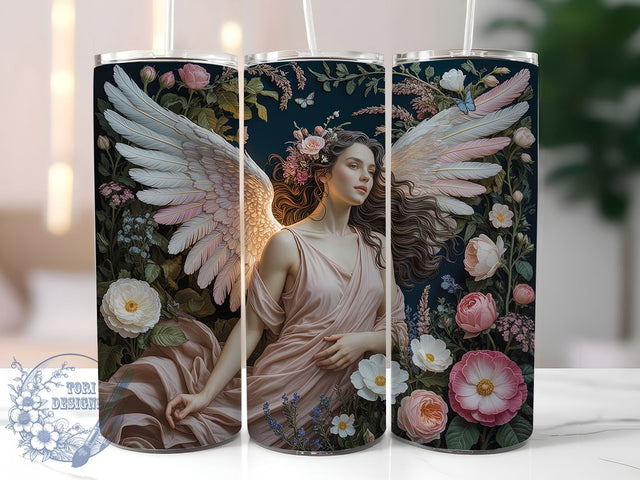 3D Angel Embroidery 20oz Tumbler, Embroidered Angel Cup Wrap, Christian Angel Design, Sublimation Tumbler Wrap, 20Oz Tumbler Design, Artistic Angel Cup, Elegant Embroidery Wrap Sublimation ToriDesigns 