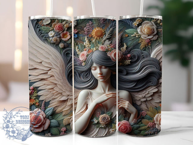 3D Angel Embroidery 20oz Tumbler, Embroidered Angel Cup Wrap, Christian Angel Design, Sublimation Tumbler Wrap, 20Oz Tumbler Design, Artistic Angel Cup, Elegant Embroidery Wrap Sublimation ToriDesigns 