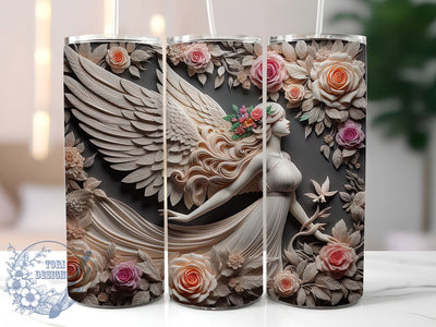 3D Angel Embroidery 20oz Tumbler, Embroidered Angel Cup Wrap, Christian Angel Design, Sublimation Tumbler Wrap, 20Oz Tumbler Design, Artistic Angel Cup, Elegant Embroidery Wrap Sublimation ToriDesigns 