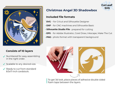 3D Angel Shadow Box svg - Christmas svg, Shadow box svg Christmas, Christian Christmas svg, Cricut projects, Cardstock svg, Layered svg SVG CutLeafSvg 