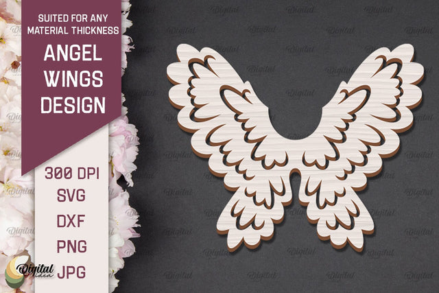 3D Angel Wings Paper Cut Template. Angel Wings Laser Cut SVG Evgenyia Guschina 