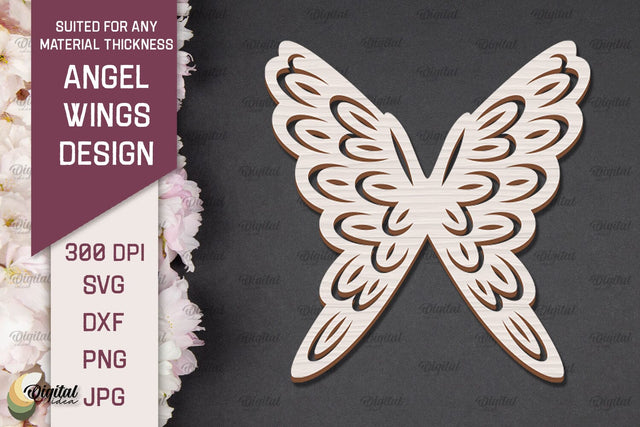 3D Angel Wings Paper Cut Template. Angel Wings Laser Cut SVG Evgenyia Guschina 