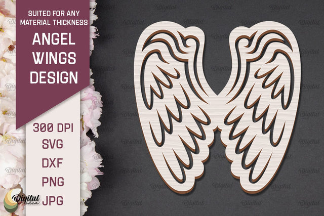 3D Angel Wings Paper Cut Template. Angel Wings Laser Cut SVG Evgenyia Guschina 