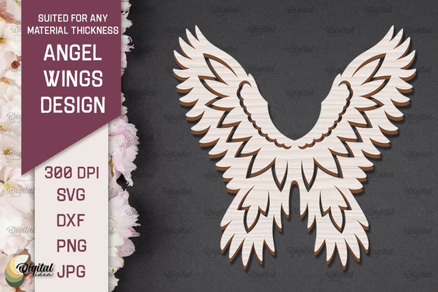 3D Angel Wings Paper Cut Template. Angel Wings Laser Cut SVG Evgenyia Guschina 