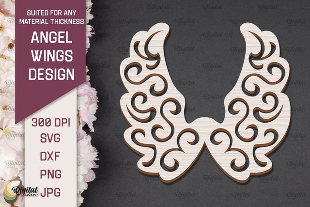 3D Angel Wings Paper Cut Template. Angel Wings Laser Cut SVG Evgenyia Guschina 