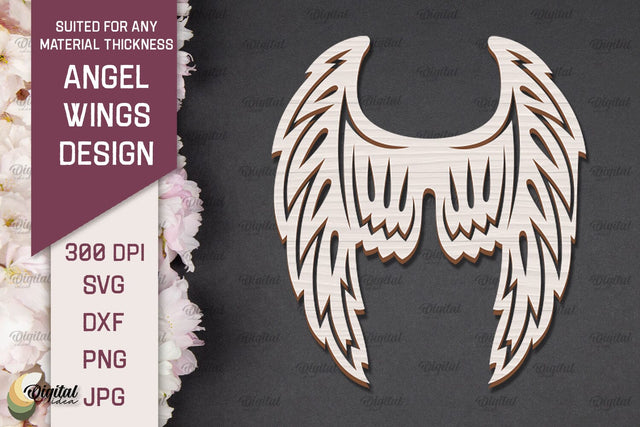3D Angel Wings Paper Cut Template. Angel Wings Laser Cut SVG Evgenyia Guschina 