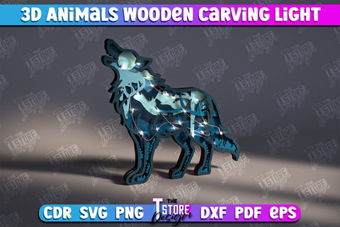 3D Animals Wooden Carving Light Bundle | LED Night Light | Animal Figurines | CNC Files SVG The T Store Design 