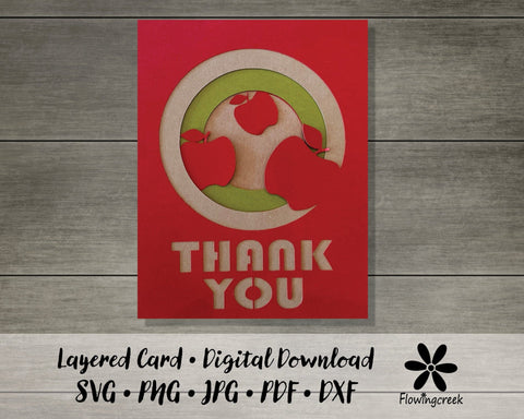 3D Apple Thank You Layered Card SVG 3D Paper Flowingcreek 