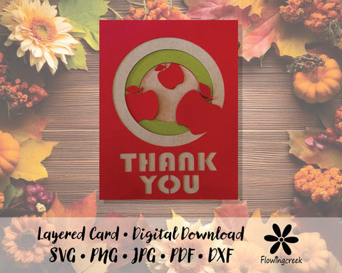 3D Apple Thank You Layered Card SVG 3D Paper Flowingcreek 