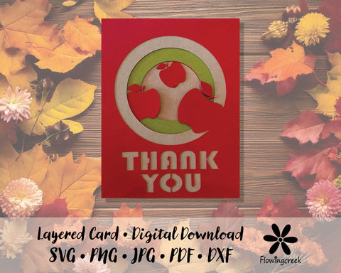 3D Apple Thank You Layered Card SVG 3D Paper Flowingcreek 
