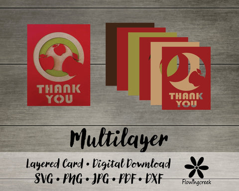 3D Apple Thank You Layered Card SVG 3D Paper Flowingcreek 