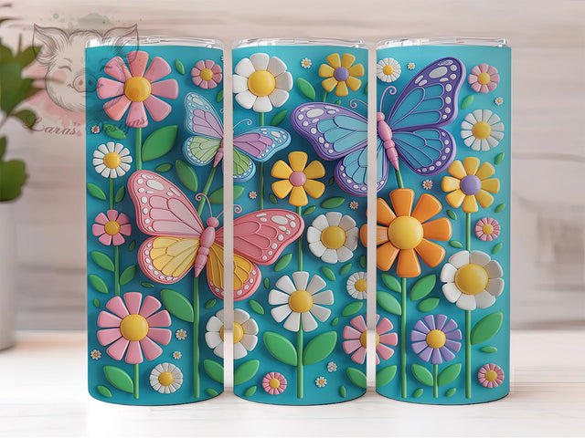 3D Artistic Floral Butterfly 20oz Tumbler, Butterfly Flower Cup Wrap, Elegant Butterfly Design, Sublimation Tumbler Wrap, 20Oz Tumbler Design, Artistic Floral Cup, Stylish Butterfly Wrap Sublimation Lara' s Designs 