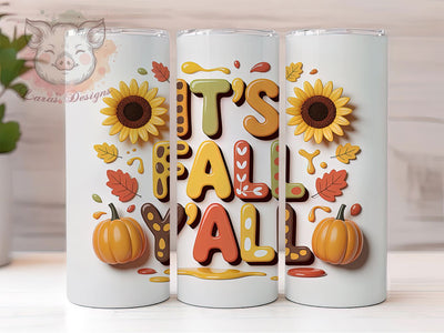 3D Autumn Fall Y’all Tumbler, Autumn Leaves Wrap, Cozy Fall Cup, 20oz Sublimation Wrap, Stylish Autumn Design Tumbler, Seasonal Fall Theme Cup, Pumpkin Harvest Wrap Sublimation Lara' s Designs 