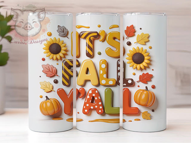 3D Autumn Fall Y’all Tumbler, Autumn Leaves Wrap, Cozy Fall Cup, 20oz Sublimation Wrap, Stylish Autumn Design Tumbler, Seasonal Fall Theme Cup, Pumpkin Harvest Wrap Sublimation Lara' s Designs 