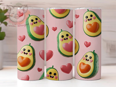 3D Avocado Heart Tumbler, Inflated Hearts, Fun Style, Whimsical Theme, Colorful Design, 20Oz Tumbler, Sublimation Wrap Sublimation Lara' s Designs 