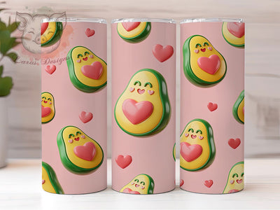 3D Avocado Heart Tumbler, Inflated Hearts, Fun Style, Whimsical Theme, Colorful Design, 20Oz Tumbler, Sublimation Wrap Sublimation Lara' s Designs 