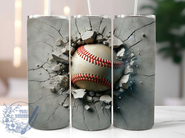 3D Baseball Cracked Wall 20oz Tumbler Wrap, Baseball Cracked Wall Mug, Sports Fan Cup, Home Run Smash Wrap, Baseball Lover Design, Athletic Gift Idea, Sublimation Tumbler Wrap Sublimation ToriDesigns 