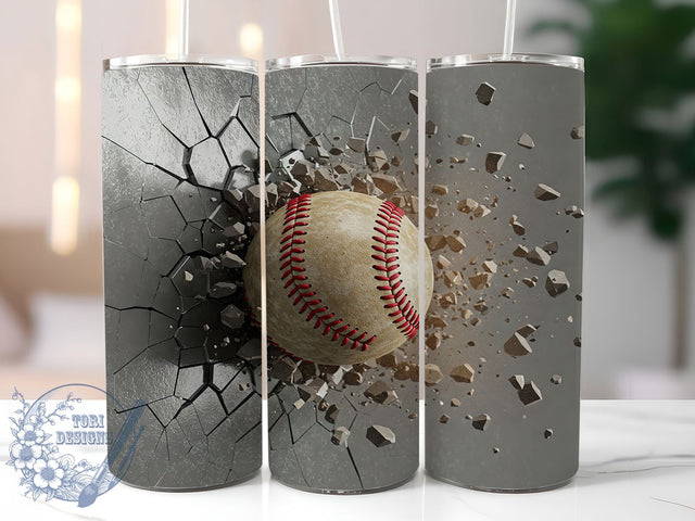 3D Baseball Cracked Wall 20oz Tumbler Wrap, Baseball Cracked Wall Mug, Sports Fan Cup, Home Run Smash Wrap, Baseball Lover Design, Athletic Gift Idea, Sublimation Tumbler Wrap Sublimation ToriDesigns 