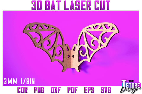 3D Bat Laser Cut Bundle | Halloween Design | Wooden Bat | Halloween Décor | CNC Files SVG The T Store Design 