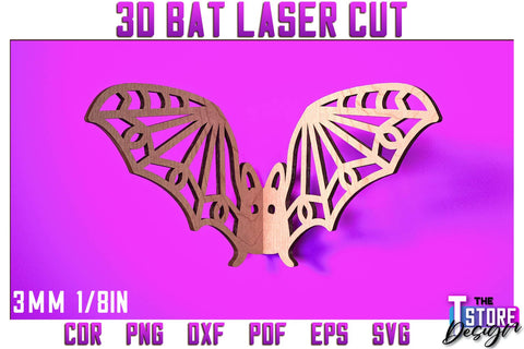 3D Bat Laser Cut Bundle | Halloween Design | Wooden Bat | Halloween Décor | CNC Files SVG The T Store Design 
