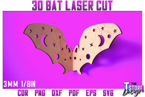 3D Bat Laser Cut Bundle | Halloween Design | Wooden Bat | Halloween Décor | CNC Files SVG The T Store Design 