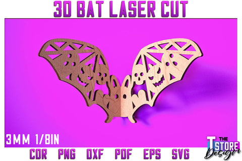 3D Bat Laser Cut Bundle | Halloween Design | Wooden Bat | Halloween Décor | CNC Files SVG The T Store Design 
